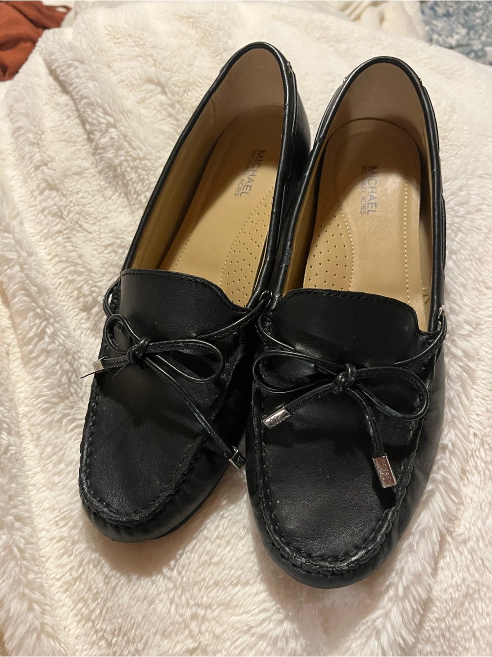 Michael Kors Black Leather Bow-Accent Moccasin Loafers